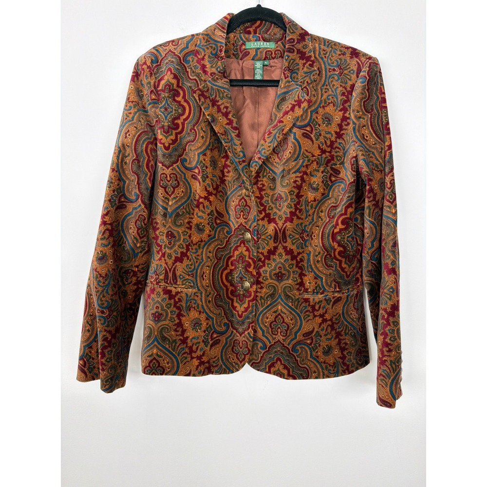 Lauren Ralph Lauren Vintage Velvet Blazer XL Paisley Dark Academia Goth